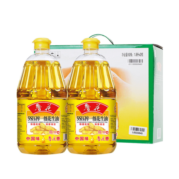 鲁花 食用油 5S 物理压榨 压榨一级 花生油 1.8L*2